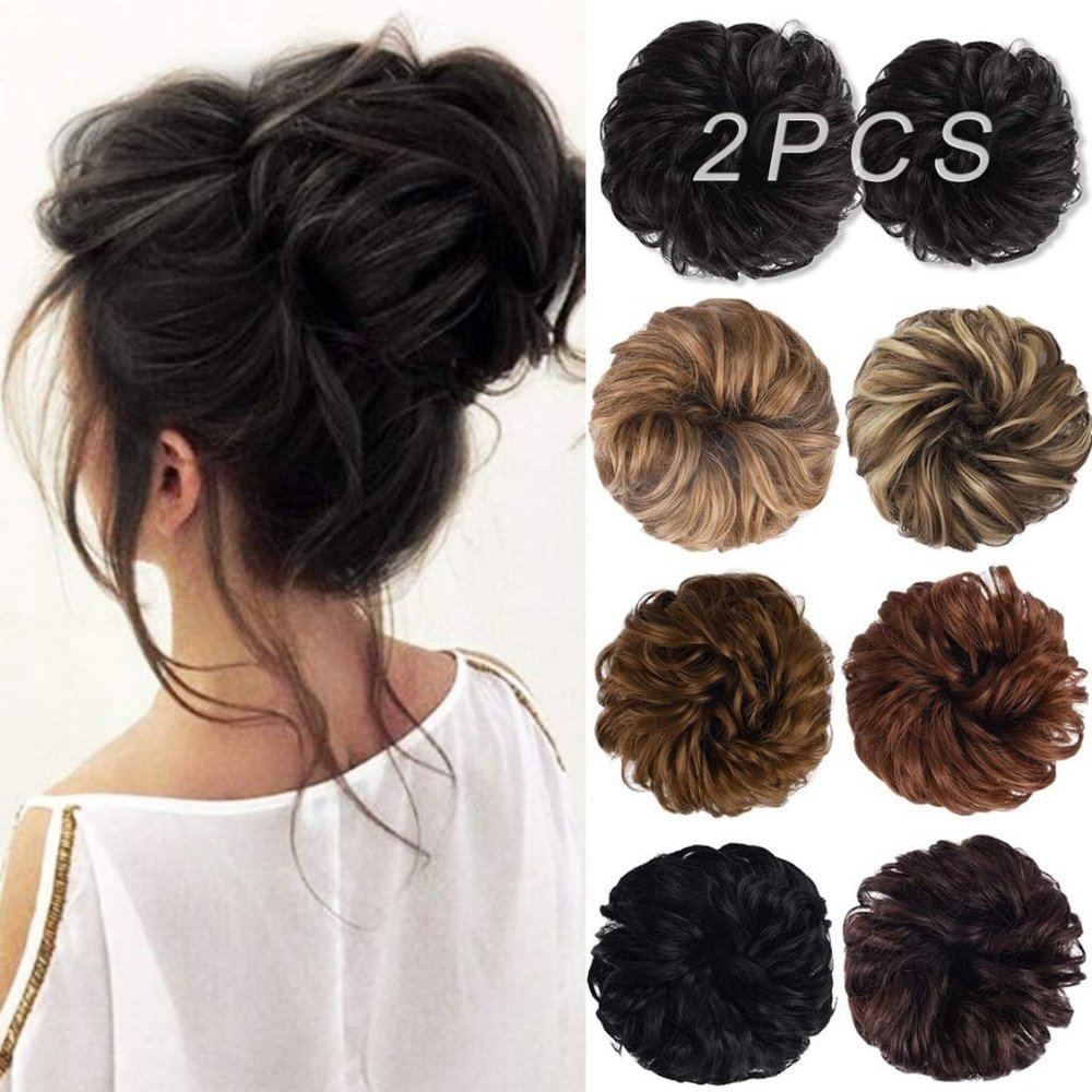 Messy Bun Hair Piece Darkest Brown 2 Piece Set Hair Bun Curly Wavy Hair Pieces